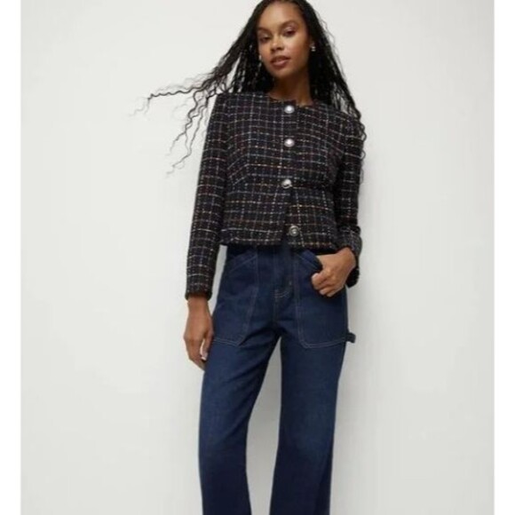 VERONICA BEARD  Nathan Jacket Navy Multi Sz 8 Tweed Crop - Picture 2 of 9